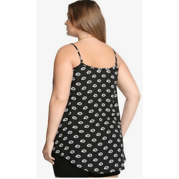 Torrid 3X Plus Size Lip Print Black&White Georgette Sheer Edgy Tank Top Blouse - Picture 2 of 5